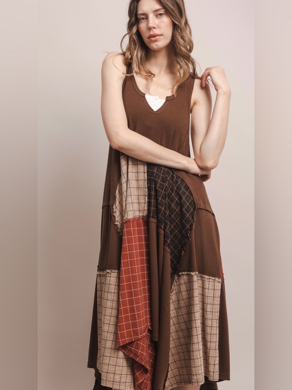 Blue Velvet PATCHWORK RACER BACK TANK DRESS